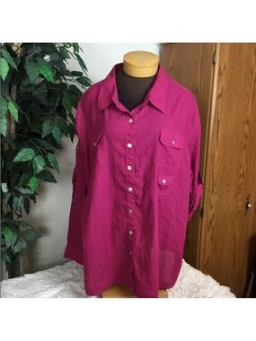 White Stag button down roll sleeve blouse Woman’s size 26W/28W pink